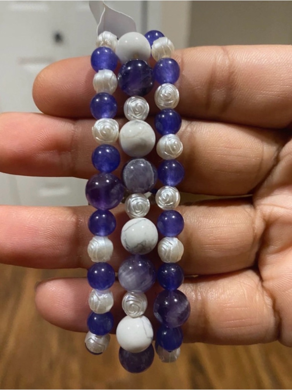 Amethyst & Howlite Rhinestone Healing Stacked Bracelets - Picture 3 of 9